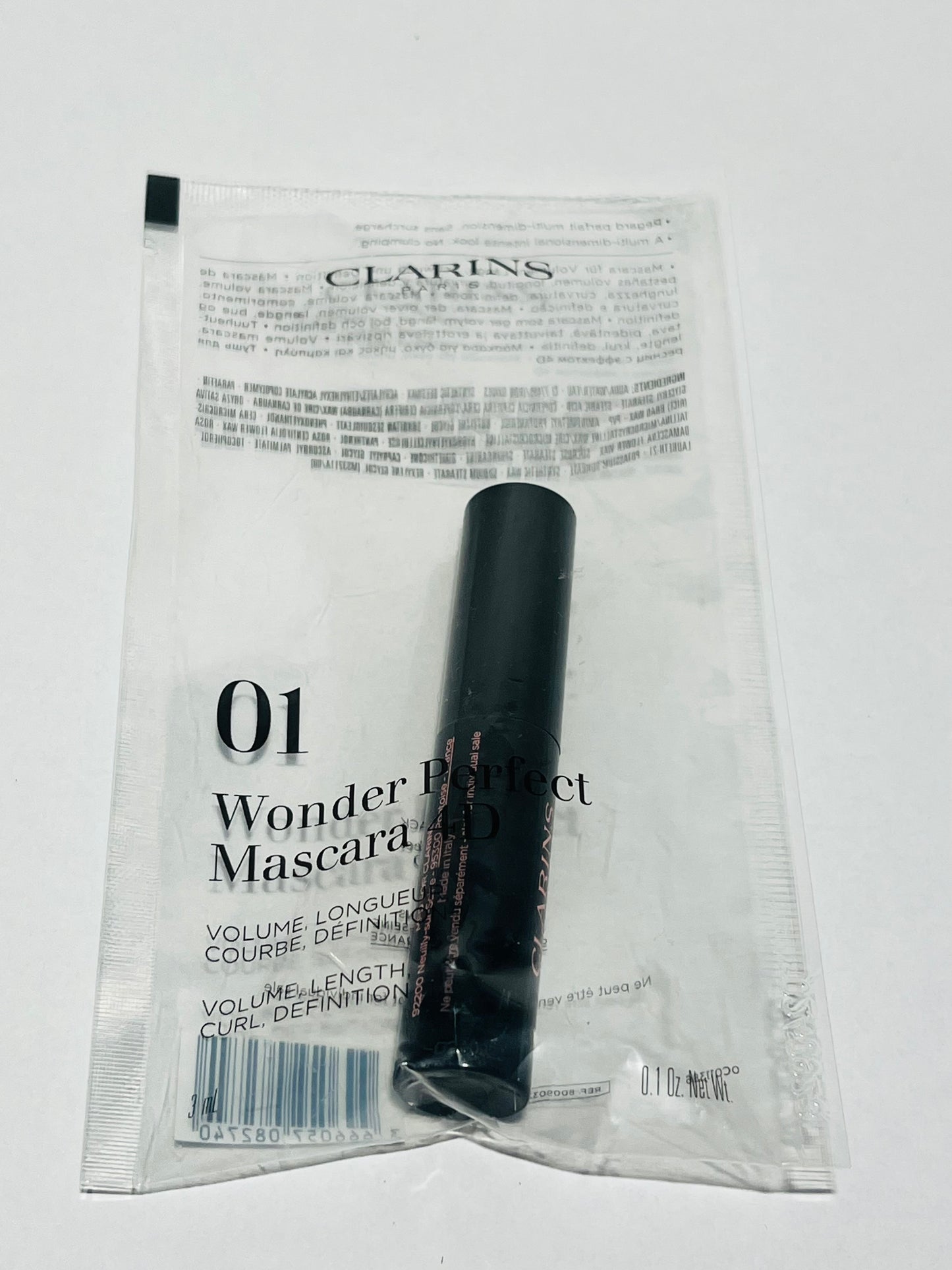 Clarins 01 BLACK Wonder Perfect Mascara 4D Volume Length Curl Eyes .1 oz/3mL