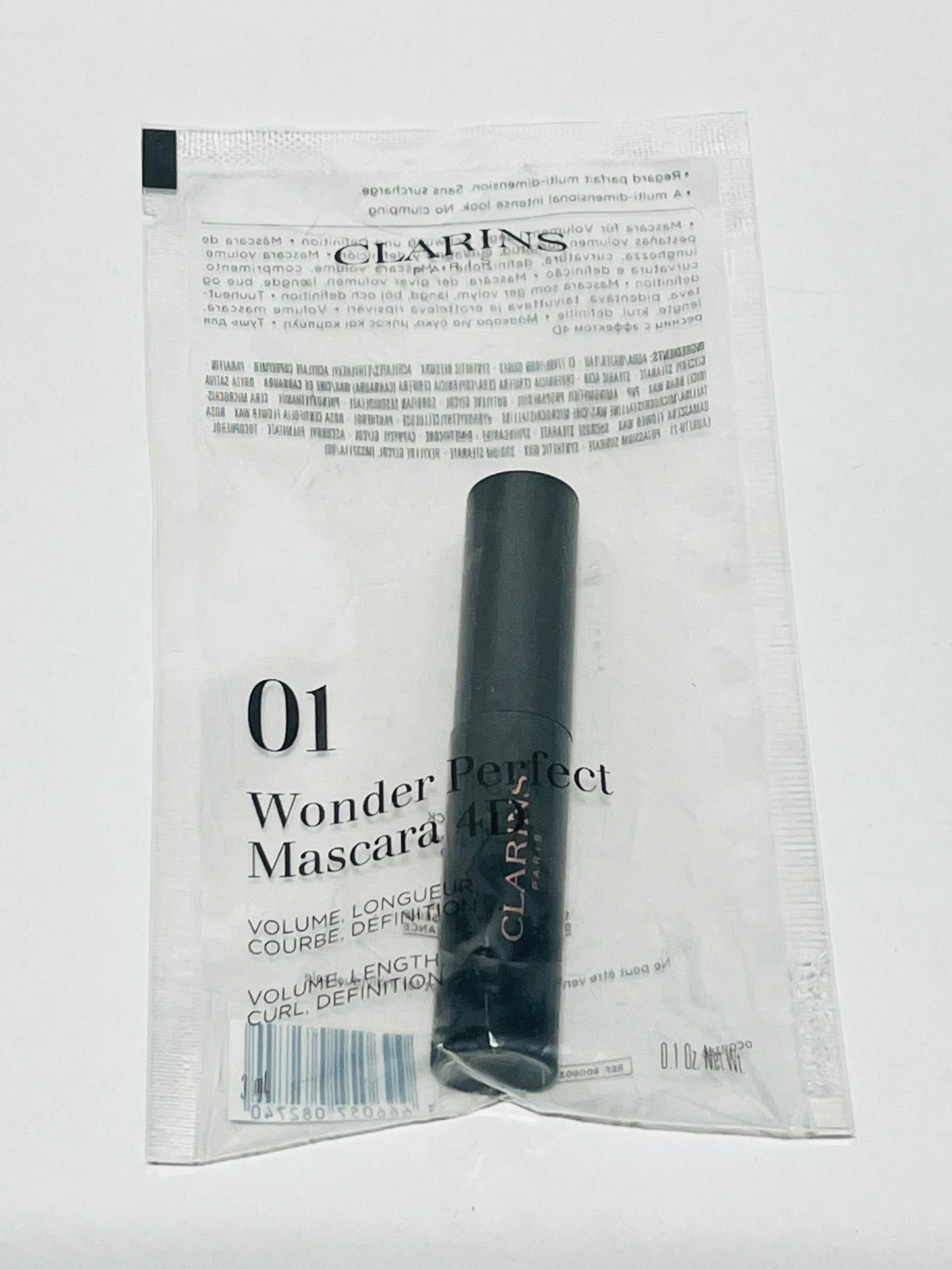 Clarins 01 BLACK Wonder Perfect Mascara 4D Volume Length Curl Eyes .1 oz/3mL