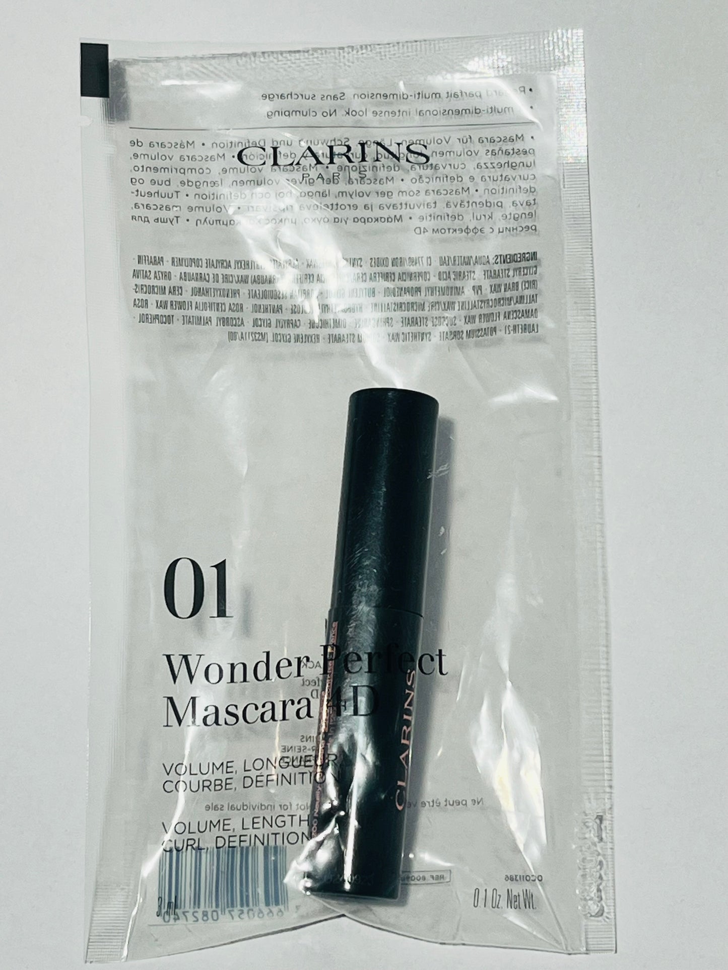 Clarins 01 BLACK Wonder Perfect Mascara 4D Volume Length Curl Eyes .1 oz/3mL