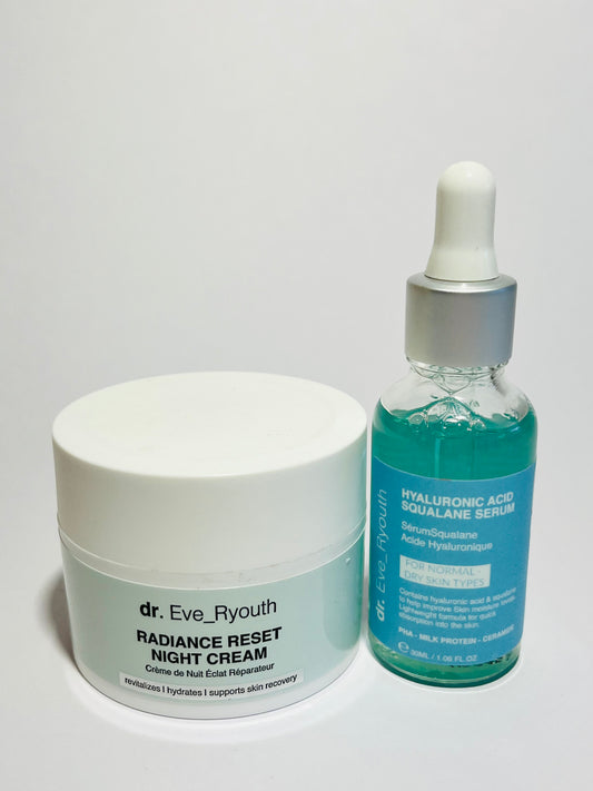 Dr. Eve_Ryouth Hyaluronic Acid Squalane Hydro Boost Active Serum 30ml +Radiance Reset Night Cream 50ml